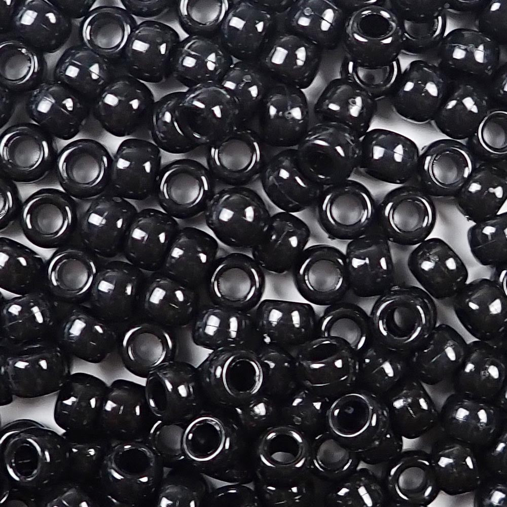Black Plastic Craft Pony Beads 6x9mm Bulk, Made in the USA - Pony Beads Plus